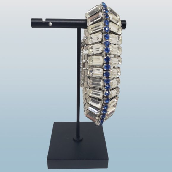 Vintage Cubic Zirconia Silver with Blue Cuff Bracelet - Picture 6 of 10